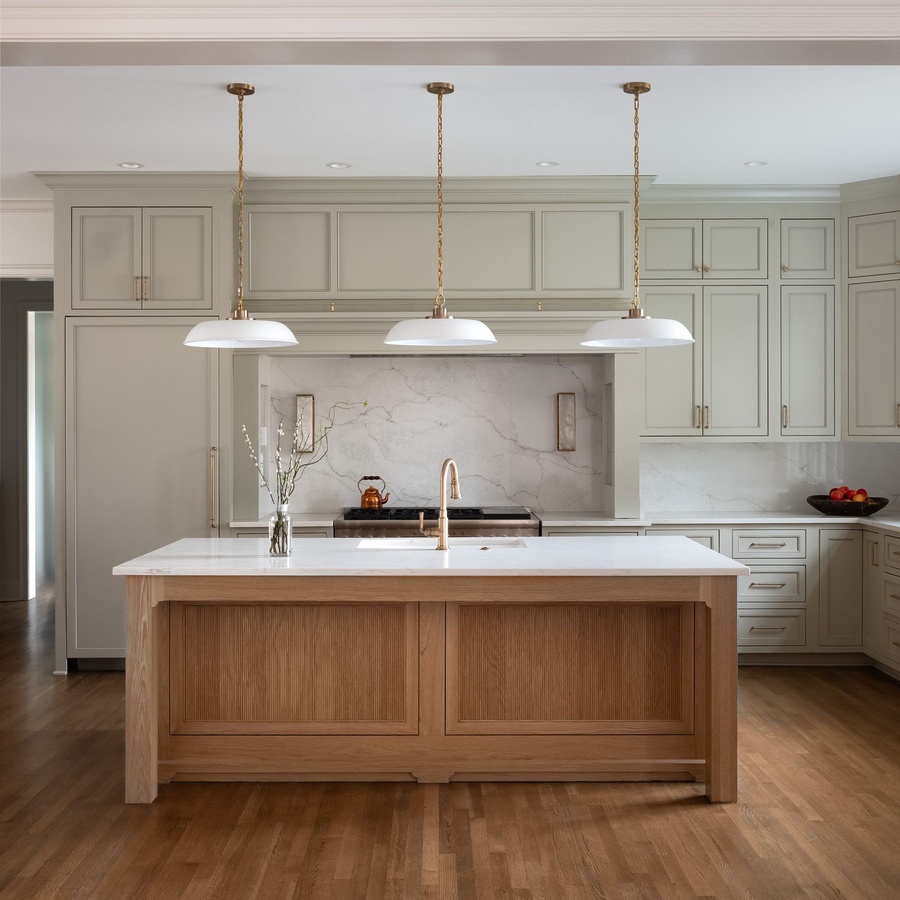 Gray and wood shaker kitchen cabinetry by Designer Cabinets