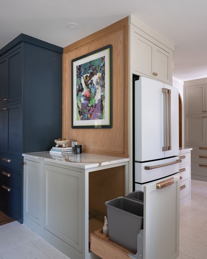 Greige and wood shaker kitchen cabinetry by Designer Cabinets