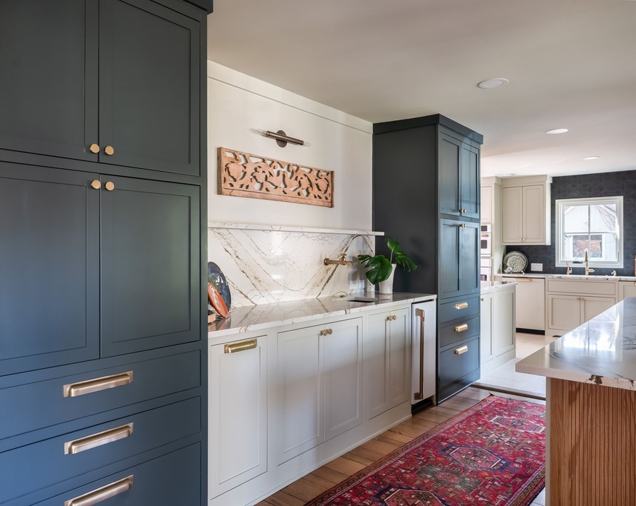 Greige shaker kitchen cabinetry by Designer Cabinets