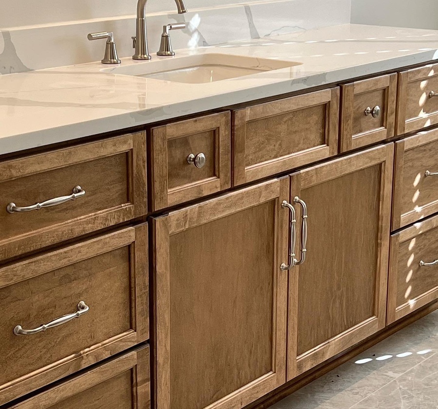 Wood shaker bath cabinetry by Designer Cabinets
